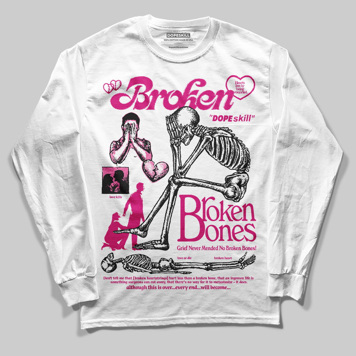 Rick RO Pink Leather Sneakers superstreetwear Long Sleeve T-Shirt Broken Bones Graphic