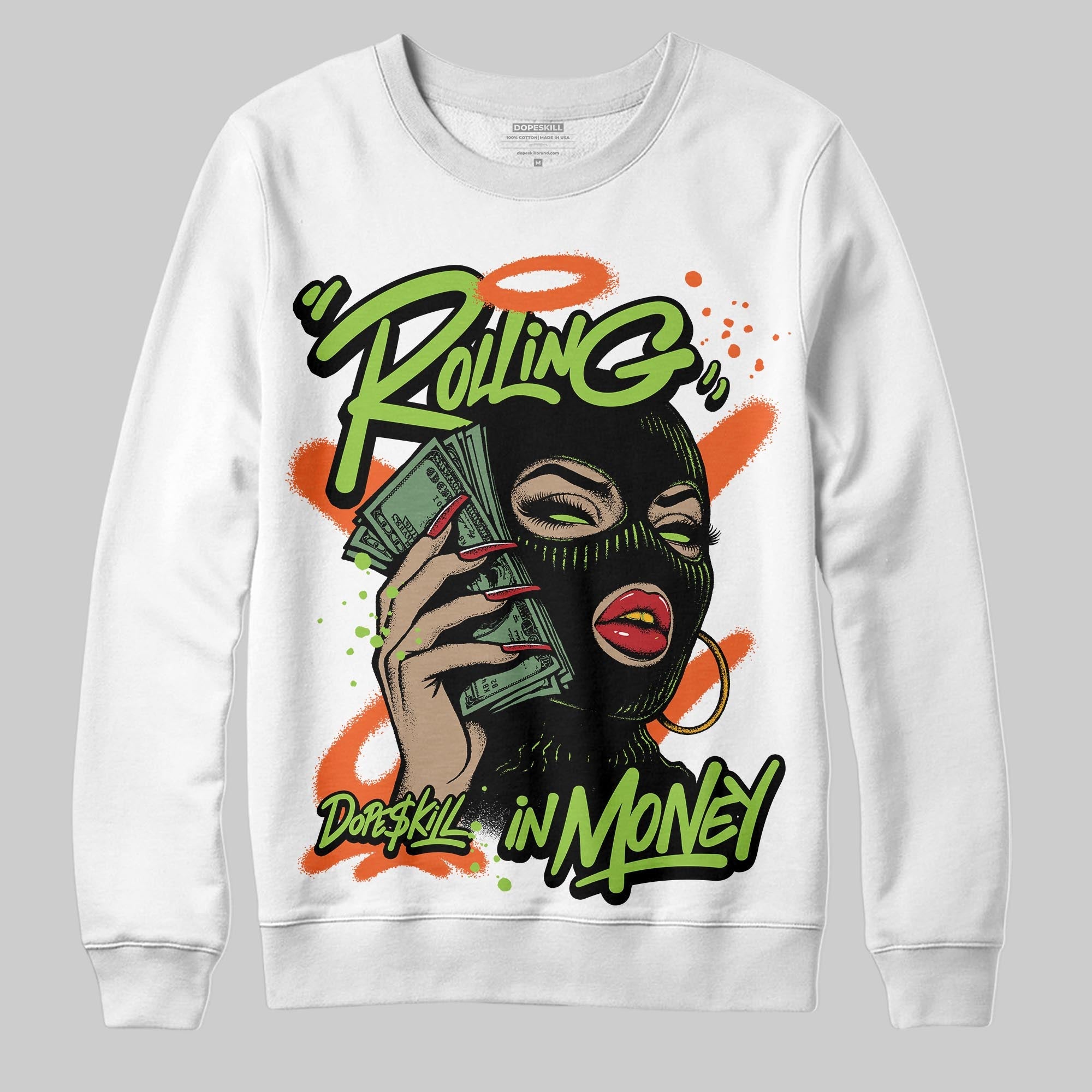 Neon Green Collection superstreetwear Sweatshirt Rolling in Money Graphic