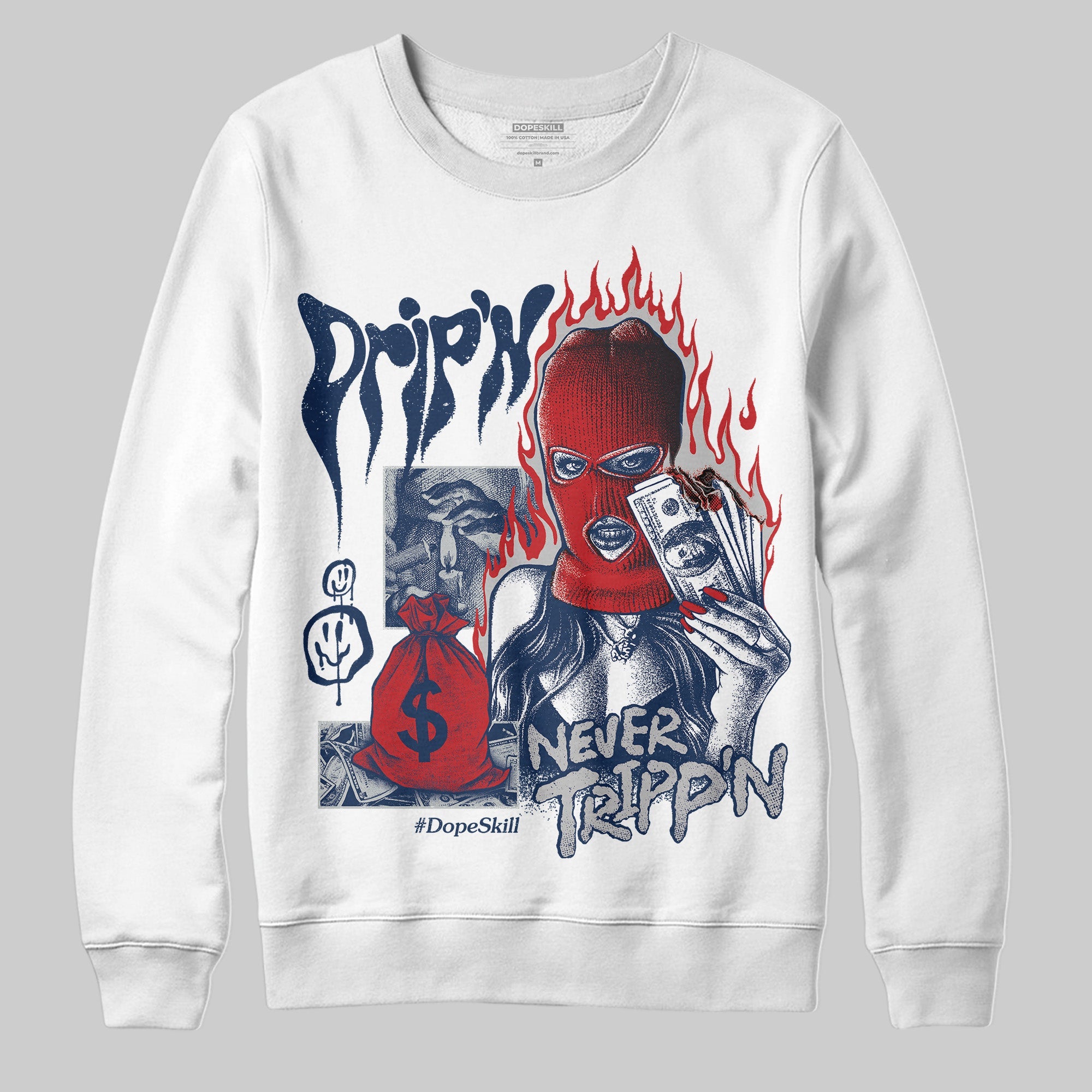 Summit White Navy 4s superstreetwear Sweatshirt Drip'n Never Tripp'n Graphic