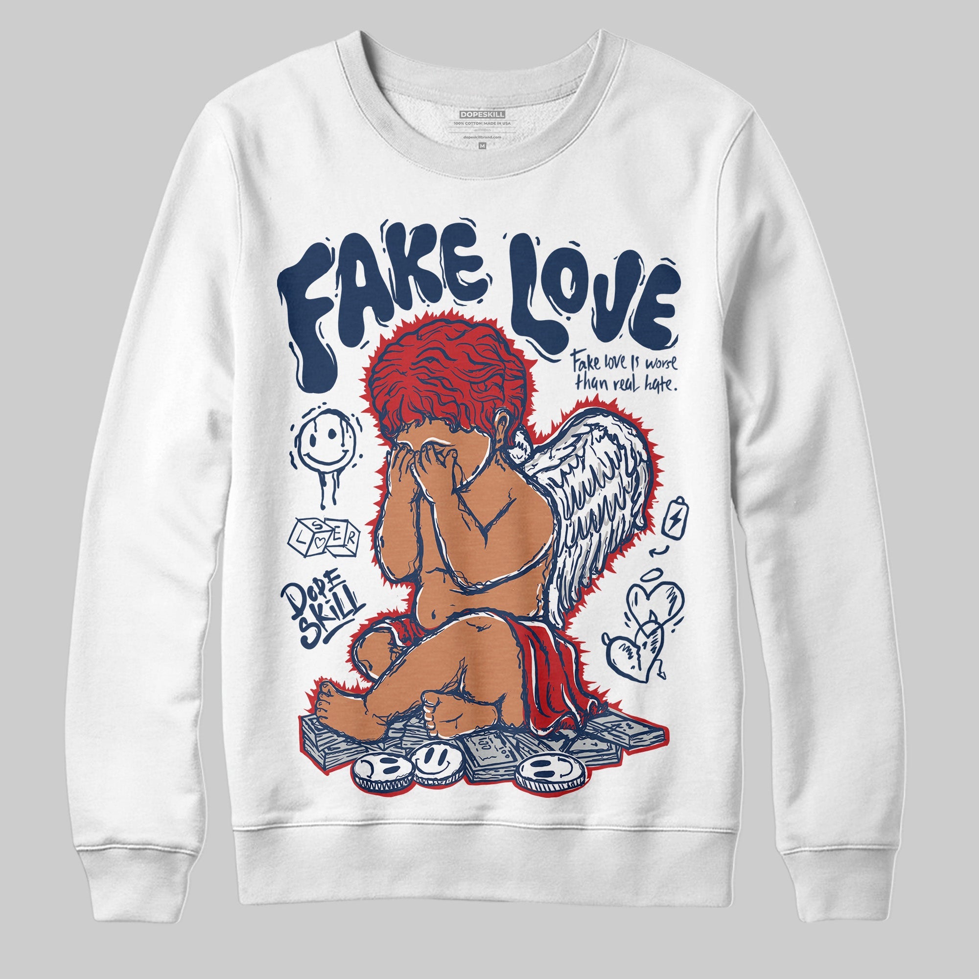 Summit White Navy 4s superstreetwear Sweatshirt False Love Graphic