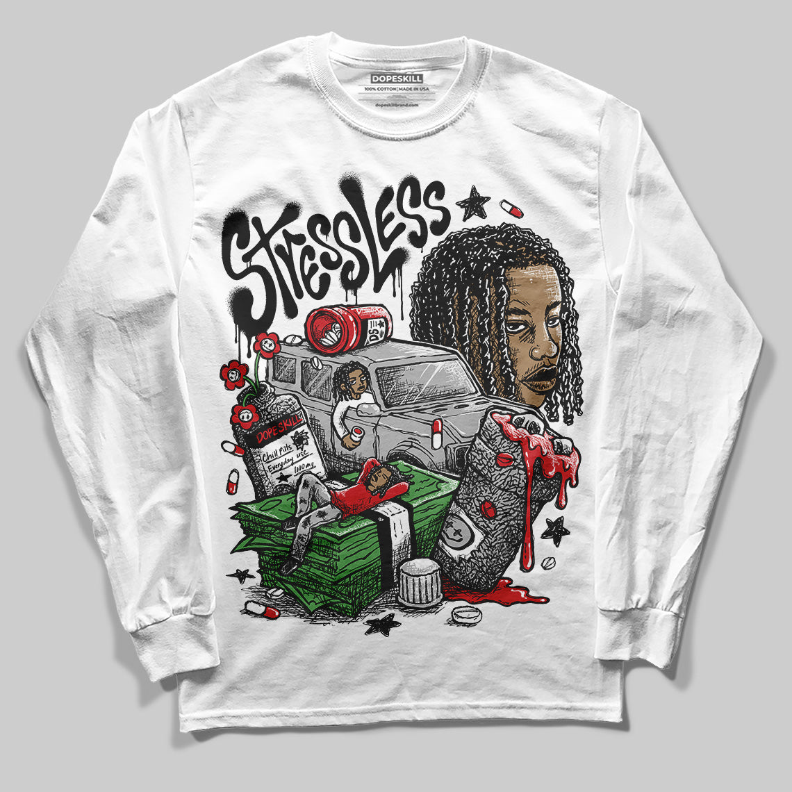 Black Cement 3s superstreetwear Long Sleeve T-Shirt Stressless Graphic