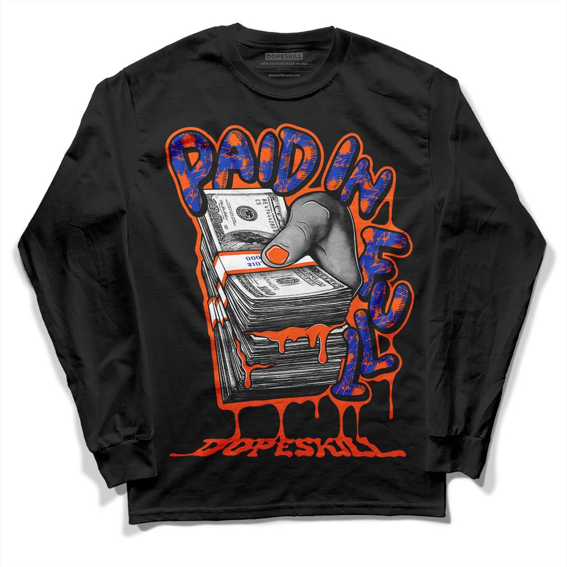 Dunk Low Futura Orange Blaze superstreetwear Long Sleeve T-Shirt Paid In Full Graphic