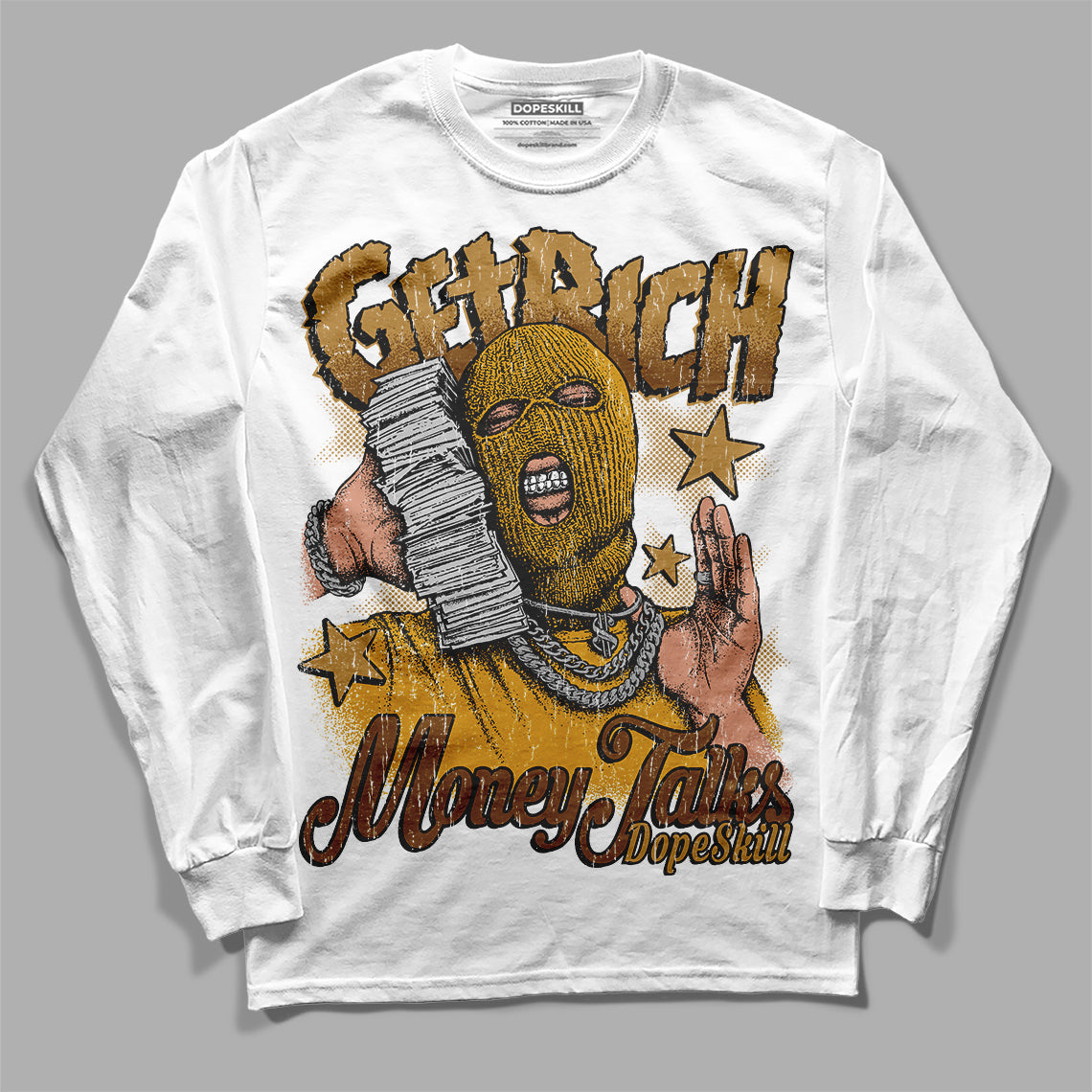 Wheat 13s superstreetwear Long Sleeve T-Shirt Get Rich Graphic