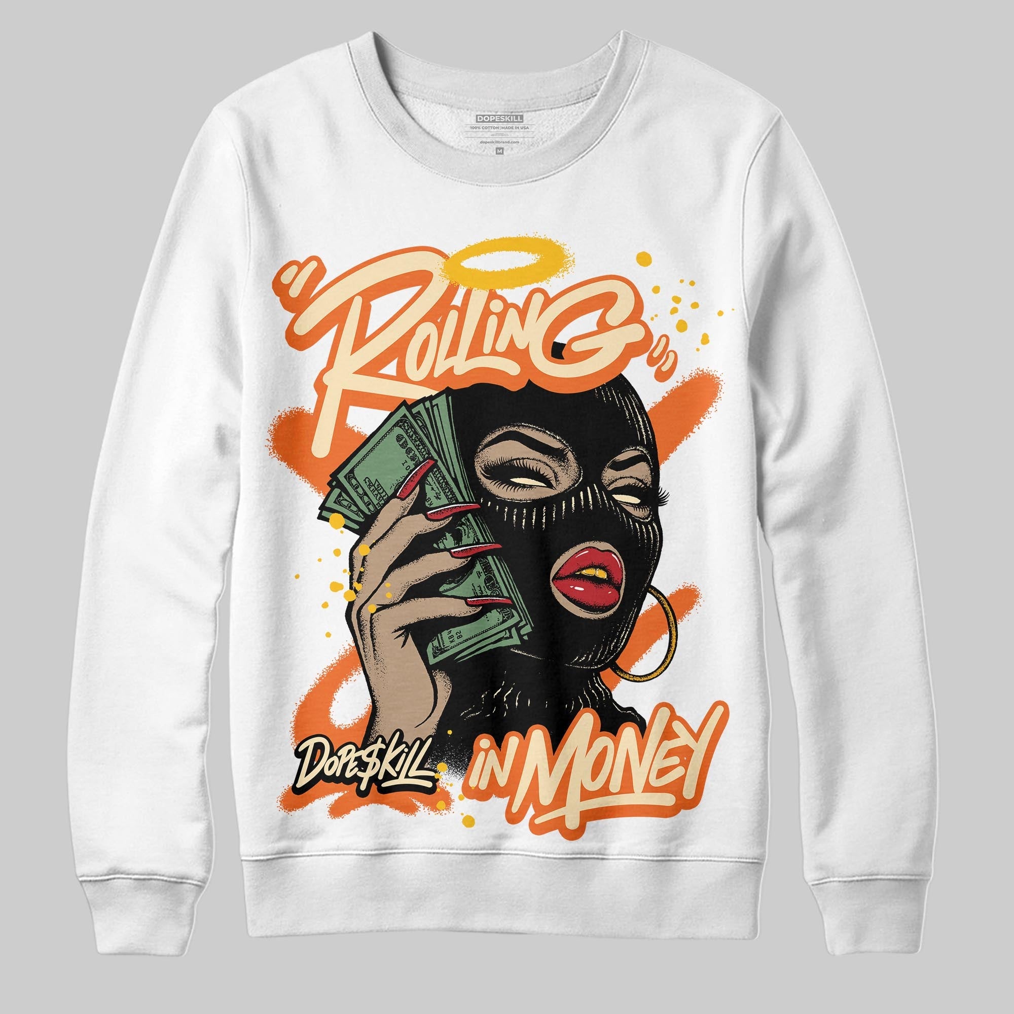 Orange Black White superstreetwear Sweatshirt Rolling in Money Graphic