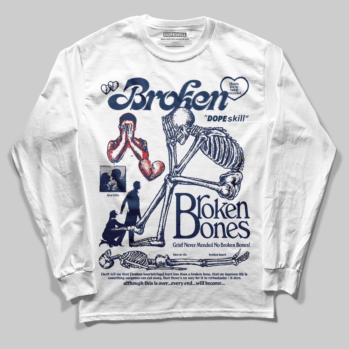 Summit White Navy 4s superstreetwear Long Sleeve T-Shirt Broken Bones Graphic