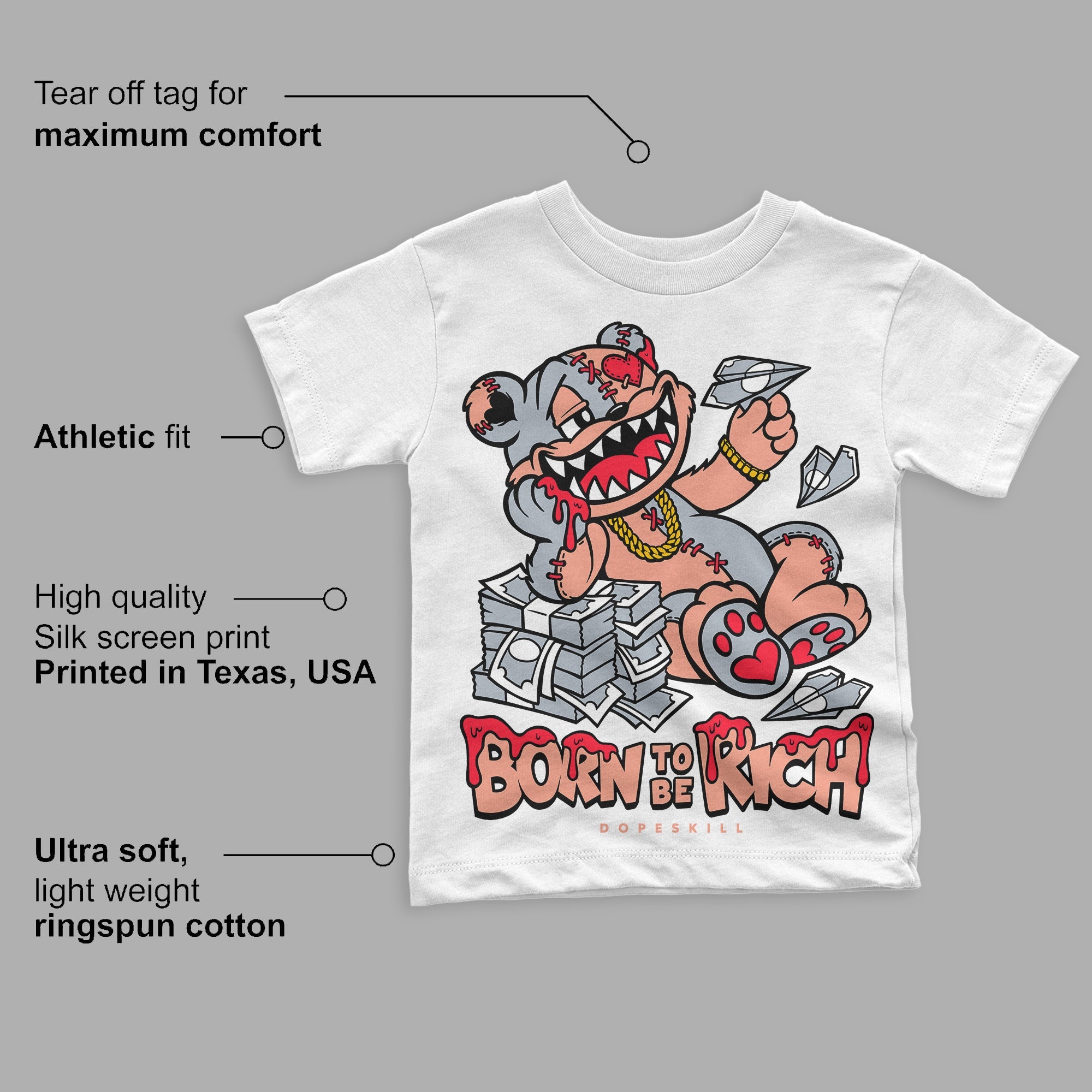 Crimson Bliss 5s superstreetwear Toddler Kids T-shirt Born To Be Rich Graphic