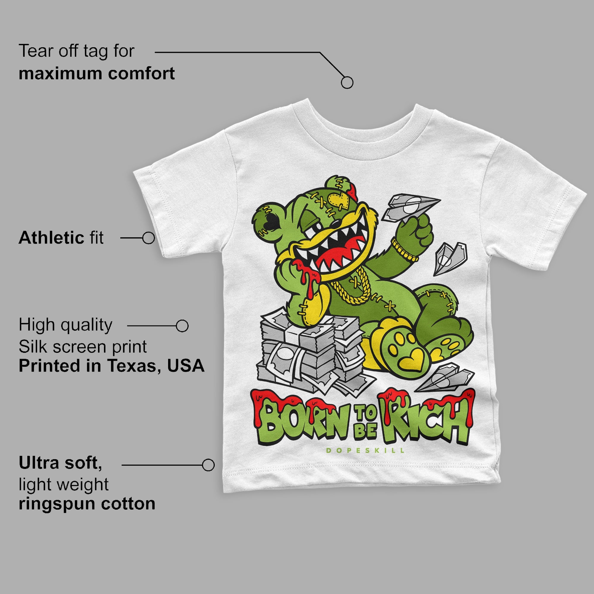 Dunk 'Chlorophyll' superstreetwear Toddler Kids T-shirt Born To Be Rich Graphic