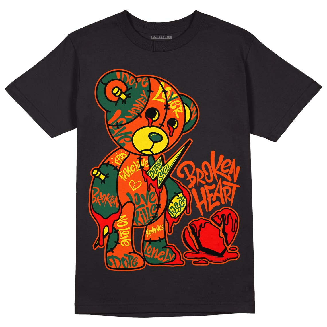Dunk Low Team Dark Green Orange superstreetwear T-Shirt Broken Heart Graphic