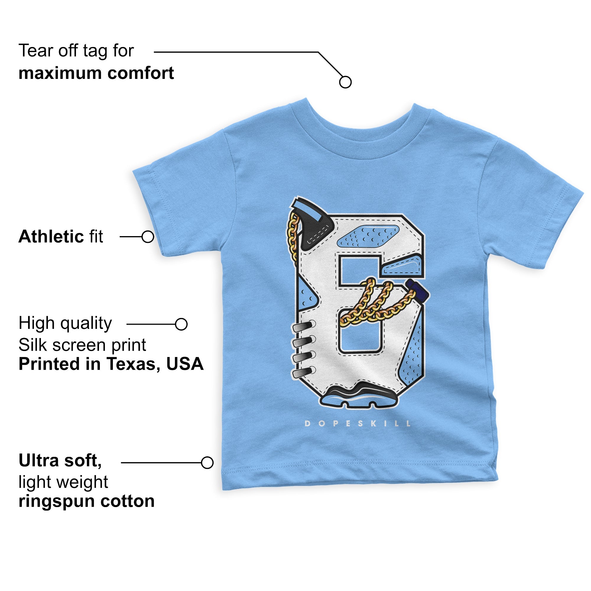 University Blue 6s superstreetwear Toddler Kids T-shirt Number No.6 Graphic - University Blue T-shirt