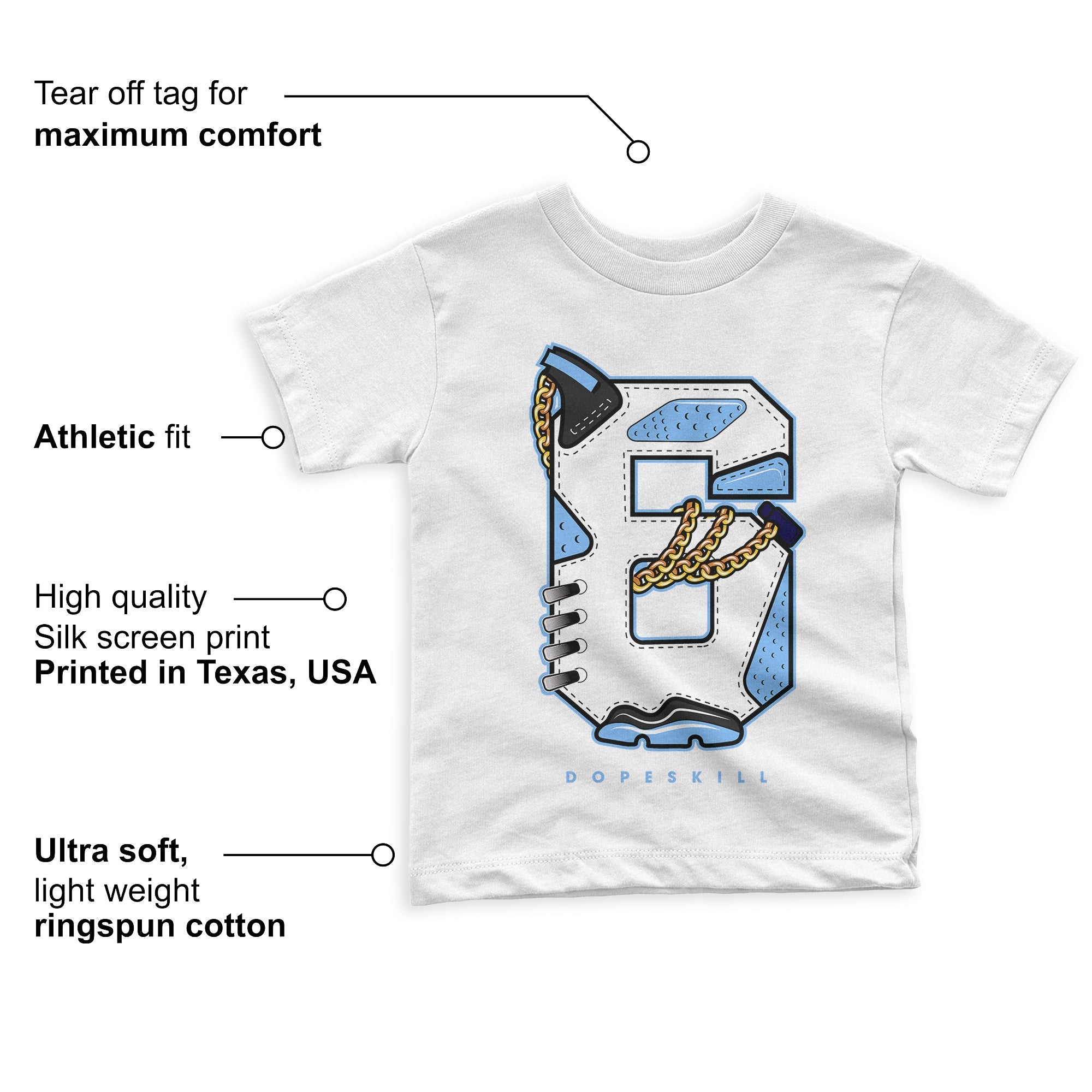 University Blue 6s superstreetwear Toddler Kids T-shirt Number No.6 Graphic