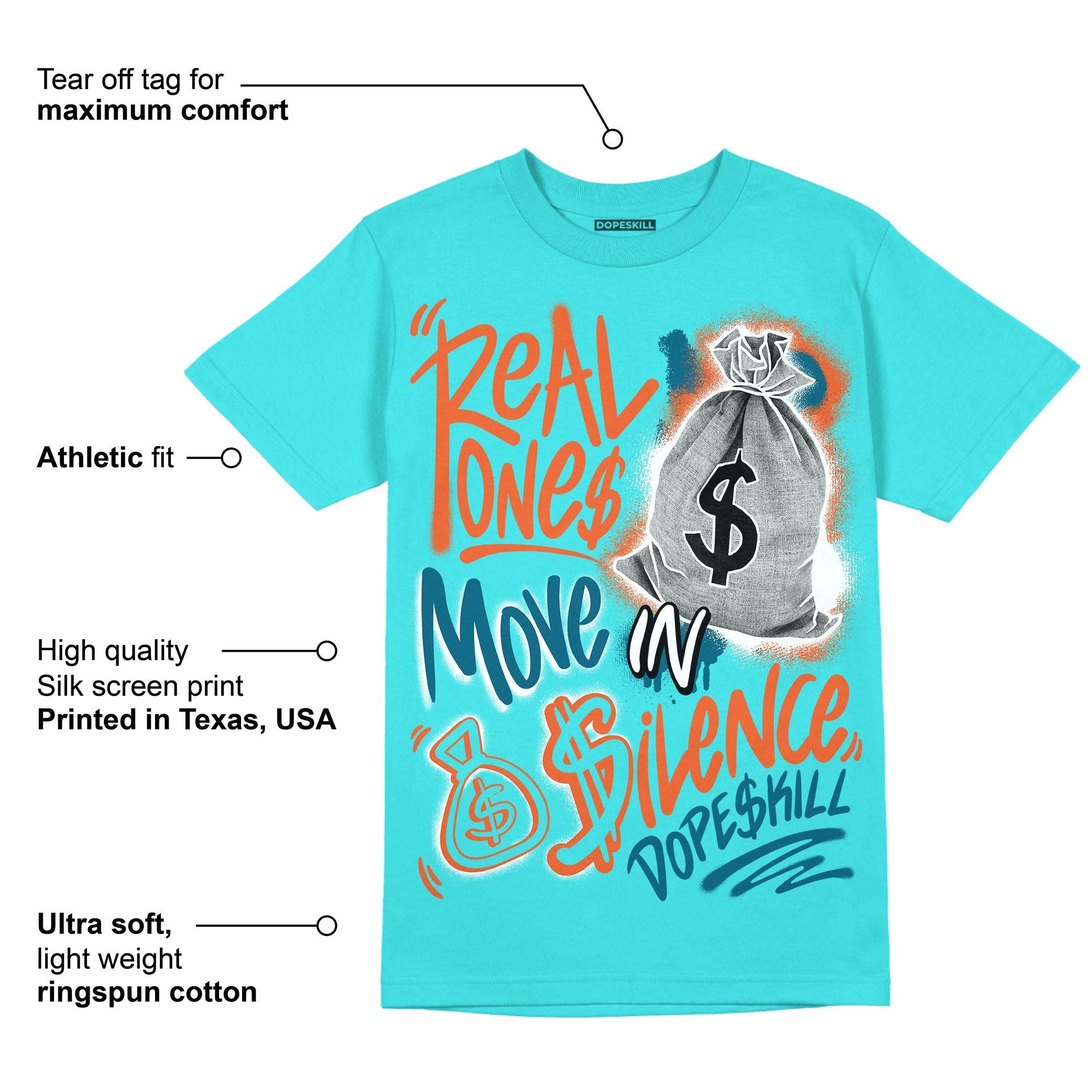 Dunk Dolphins superstreetwear Tahiti Blue T-shirt Real Ones Move In Silence Graphic