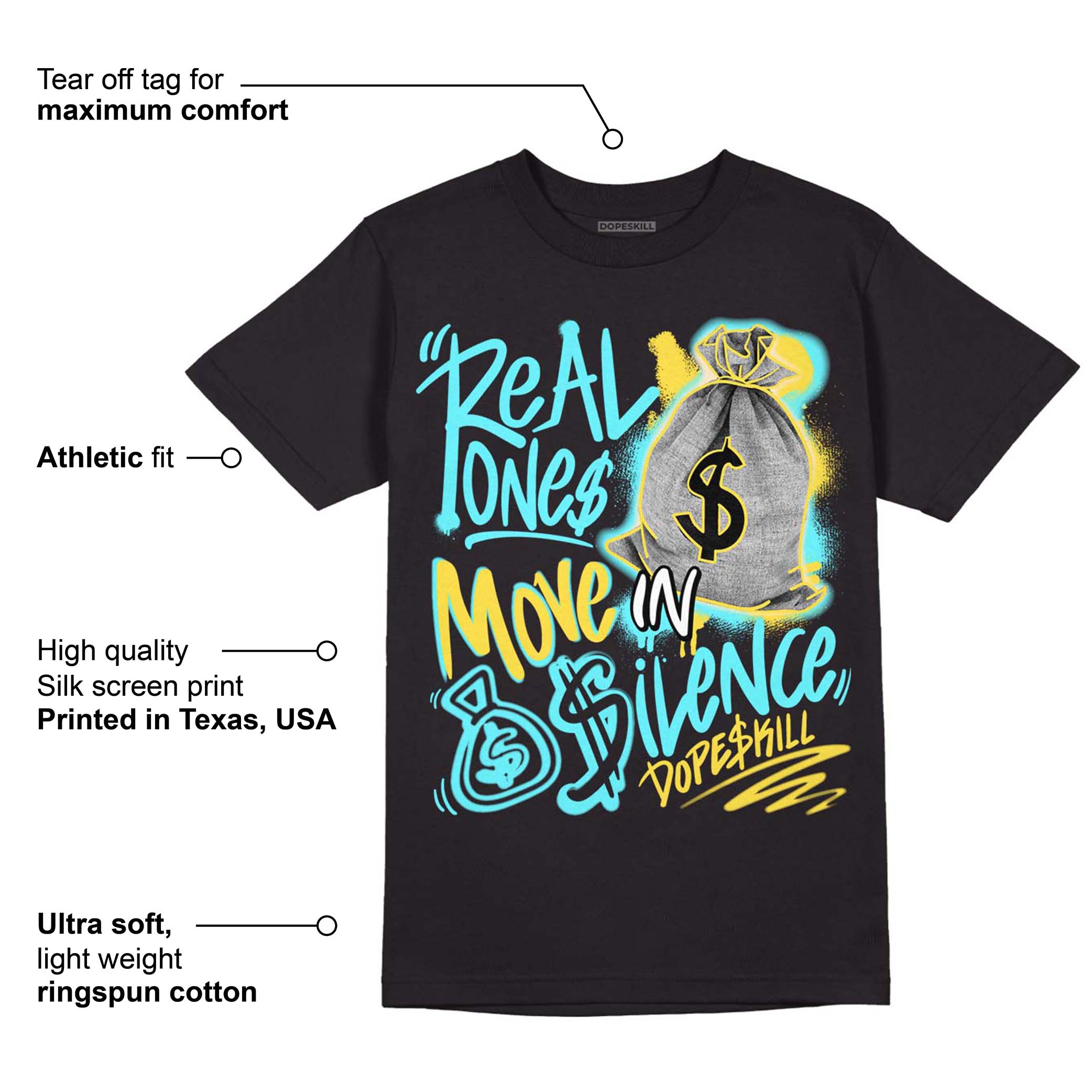 Aqua 5s superstreetwear T-Shirt Real Ones Move In Silence Graphic