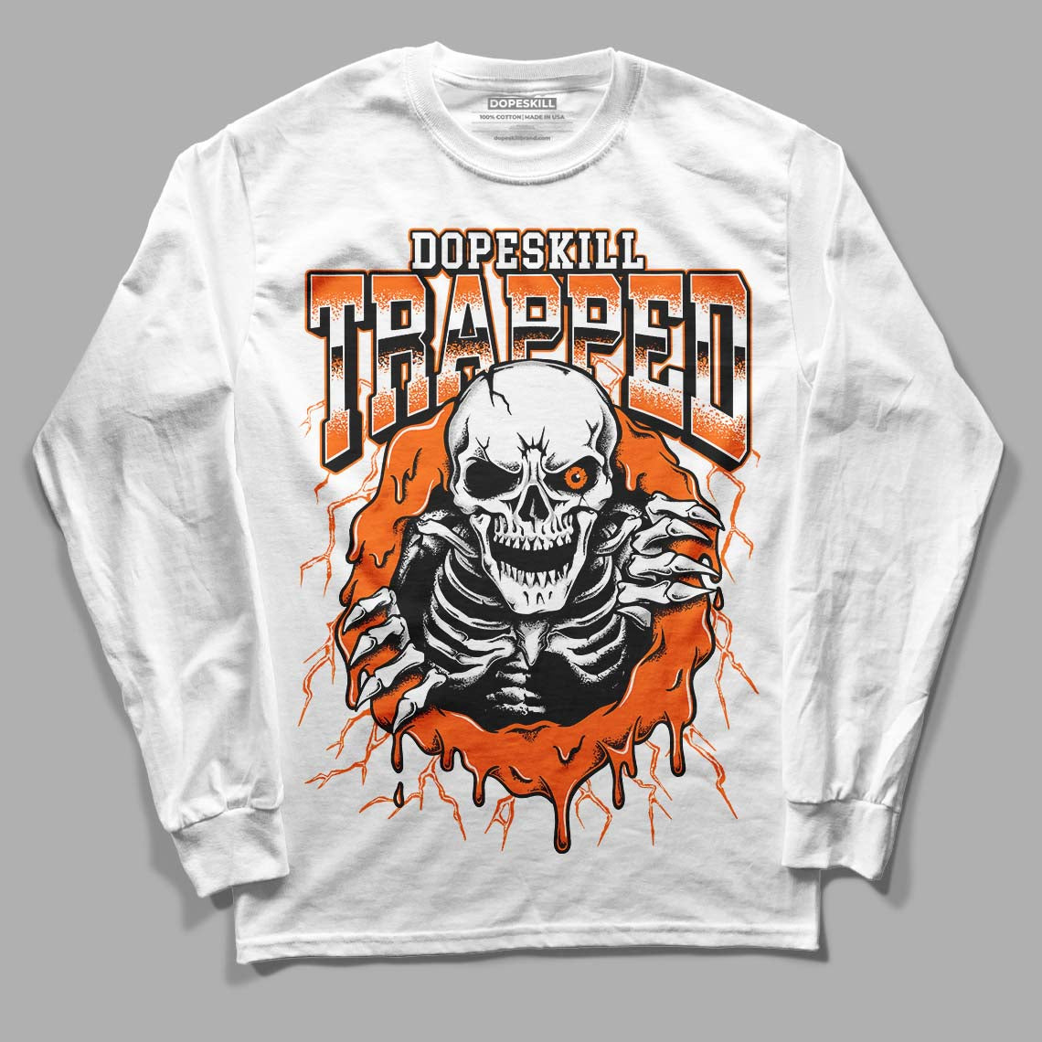 Orange Black White superstreetwear Long Sleeve T-Shirt Trapped Halloween Graphic