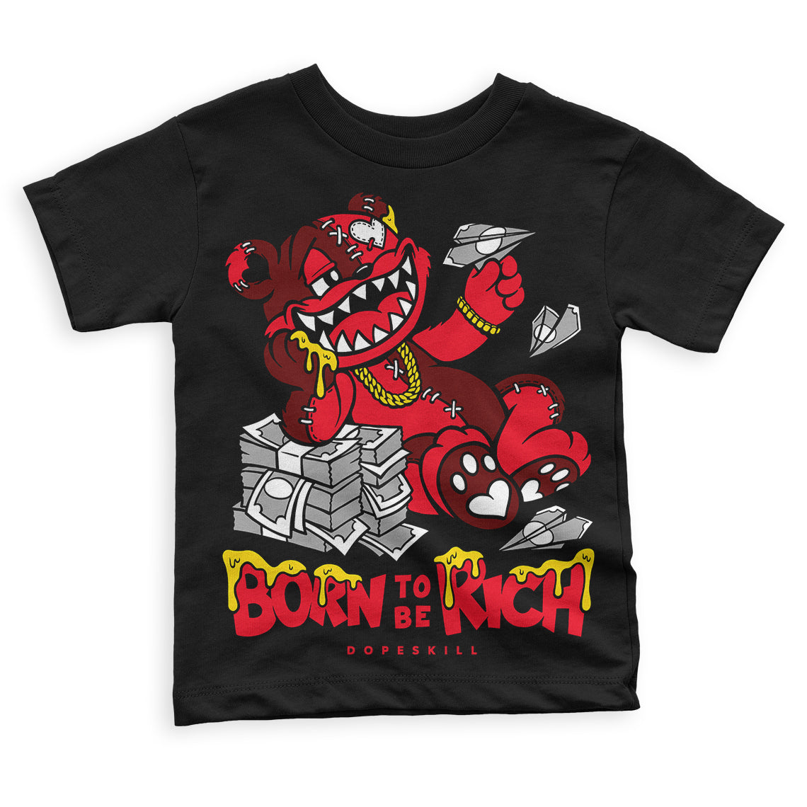 Red Thunder 4s superstreetwear Toddler Kids T-shirt Born To Be Rich Graphic