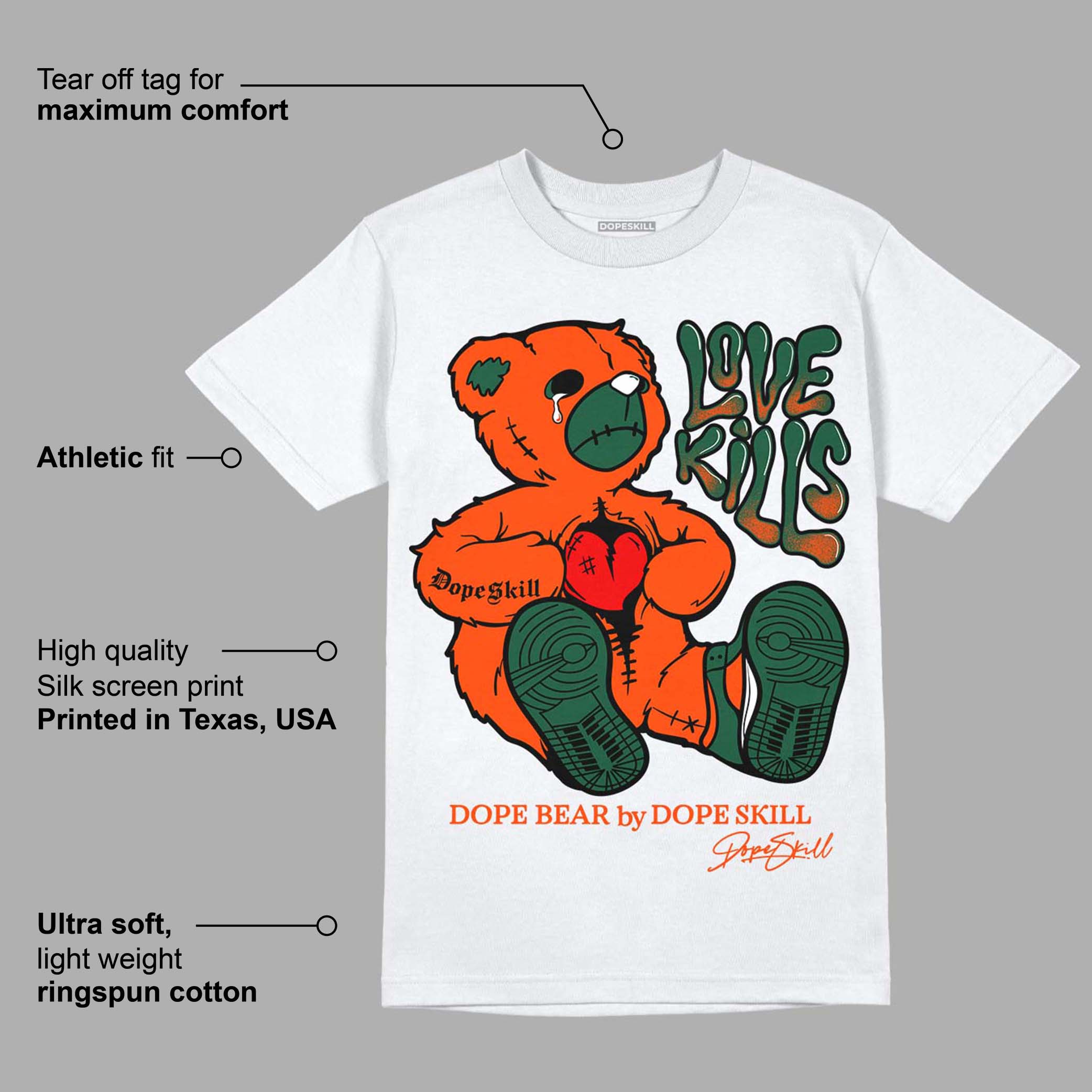 Dunk Low Team Dark Green Orange superstreetwear T-Shirt Love Kills Graphic