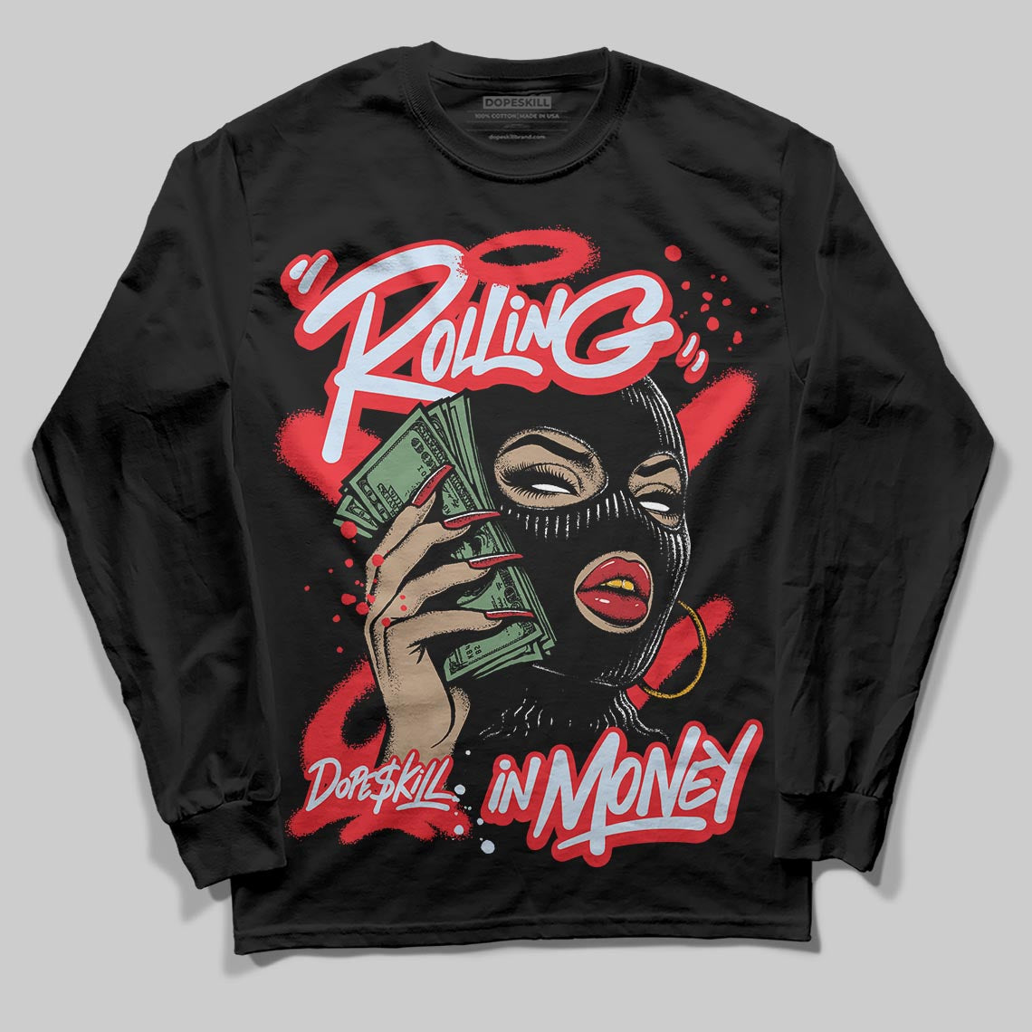 Cherry 11s superstreetwear Long Sleeve T-Shirt Rolling in Money Graphic