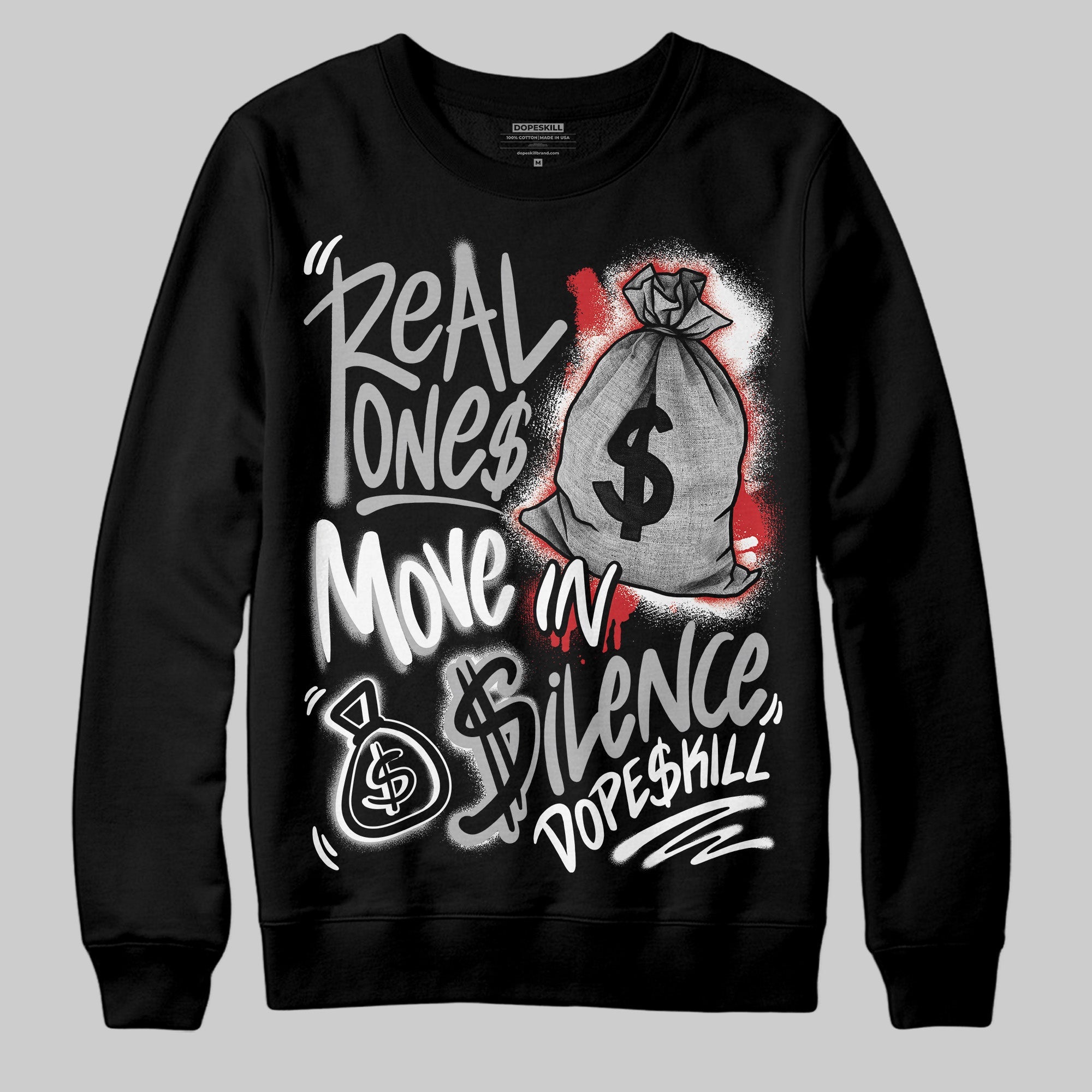 Black Cement 3s superstreetwear Sweatshirt Real Ones Move In Silence Graphic