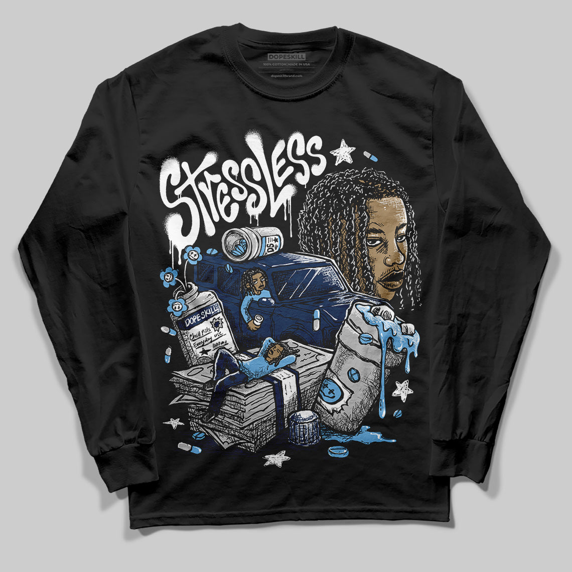 Summit White Navy 4s superstreetwear Long Sleeve T-Shirt Stressless Graphic