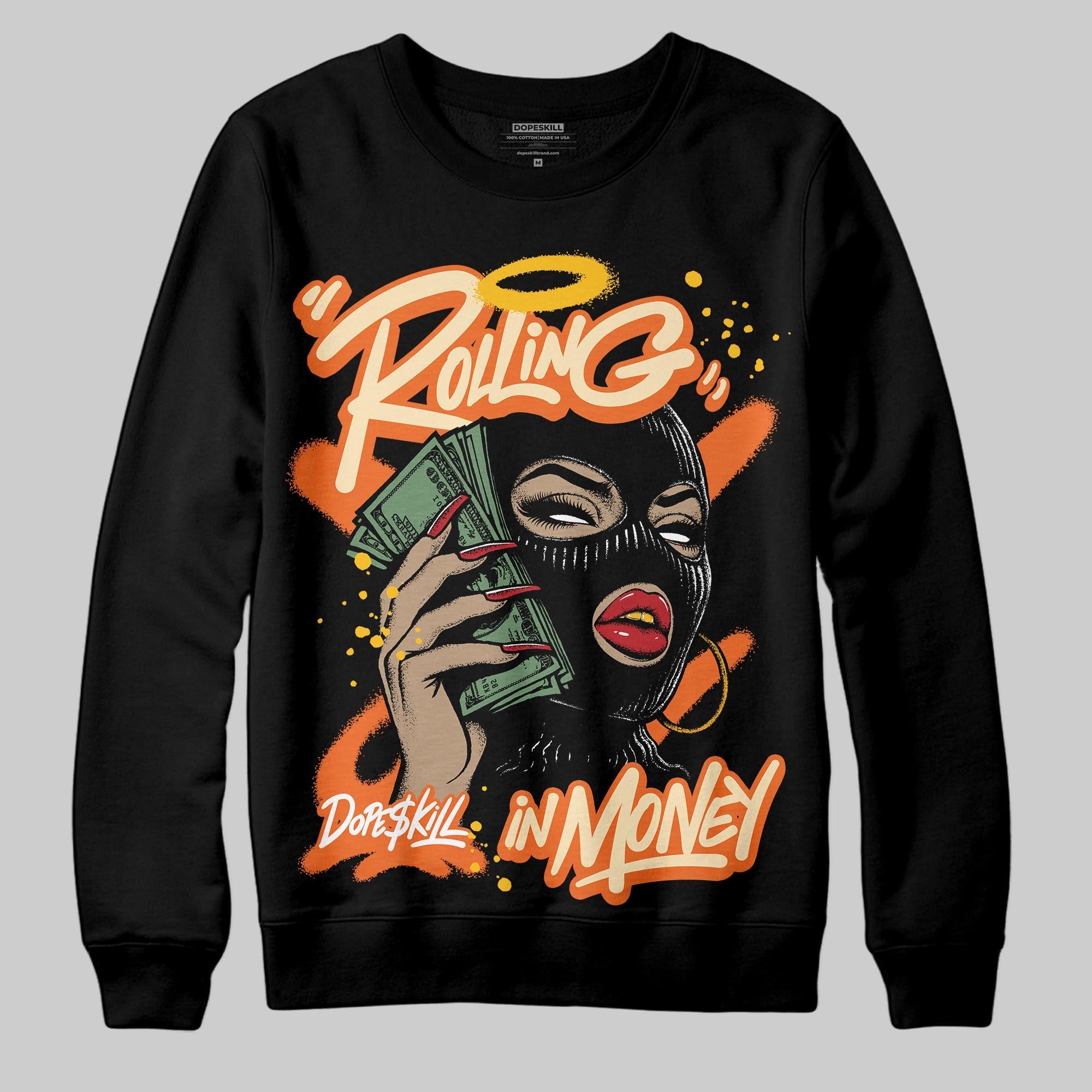 Orange Black White superstreetwear Sweatshirt Rolling in Money Graphic