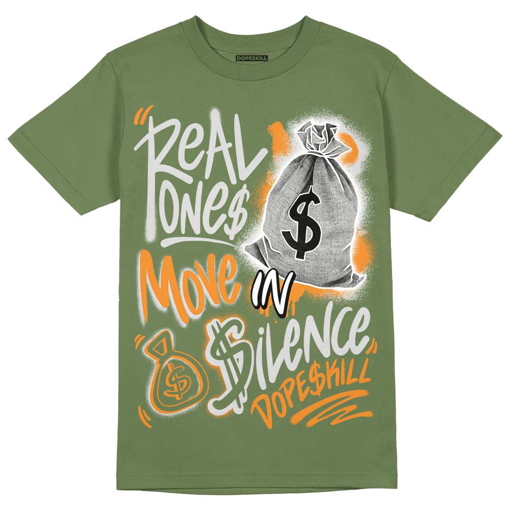 Olive 5s superstreetwear Olive T-shirt Real Ones Move In Silence Graphic