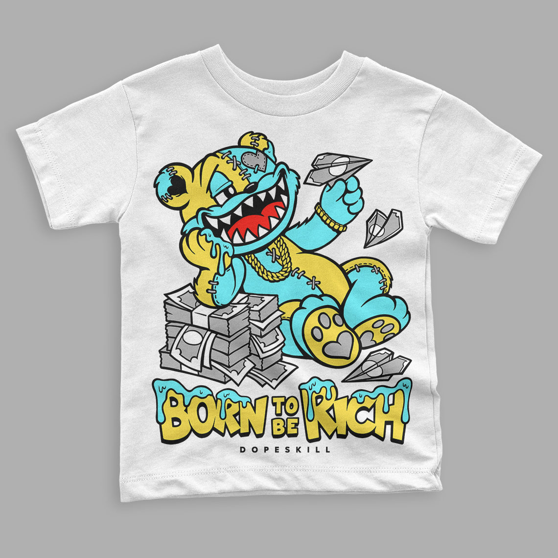 Aqua 5s superstreetwear Toddler Kids T-shirt Born To Be Rich Graphic