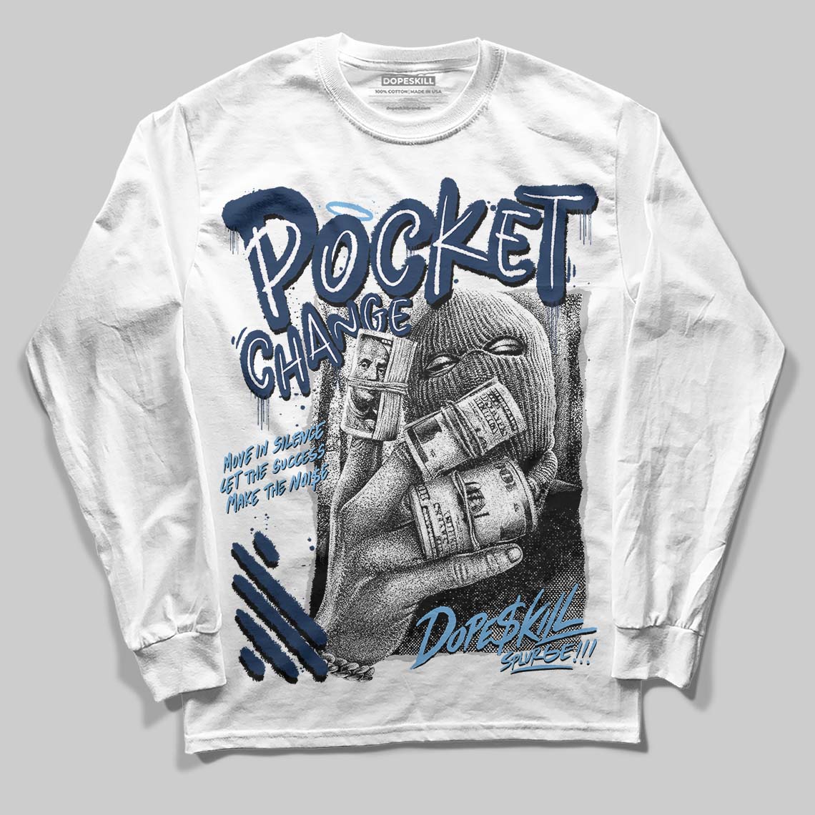 Summit White Navy 4s superstreetwear Long Sleeve T-Shirt Pocket Change Graphic