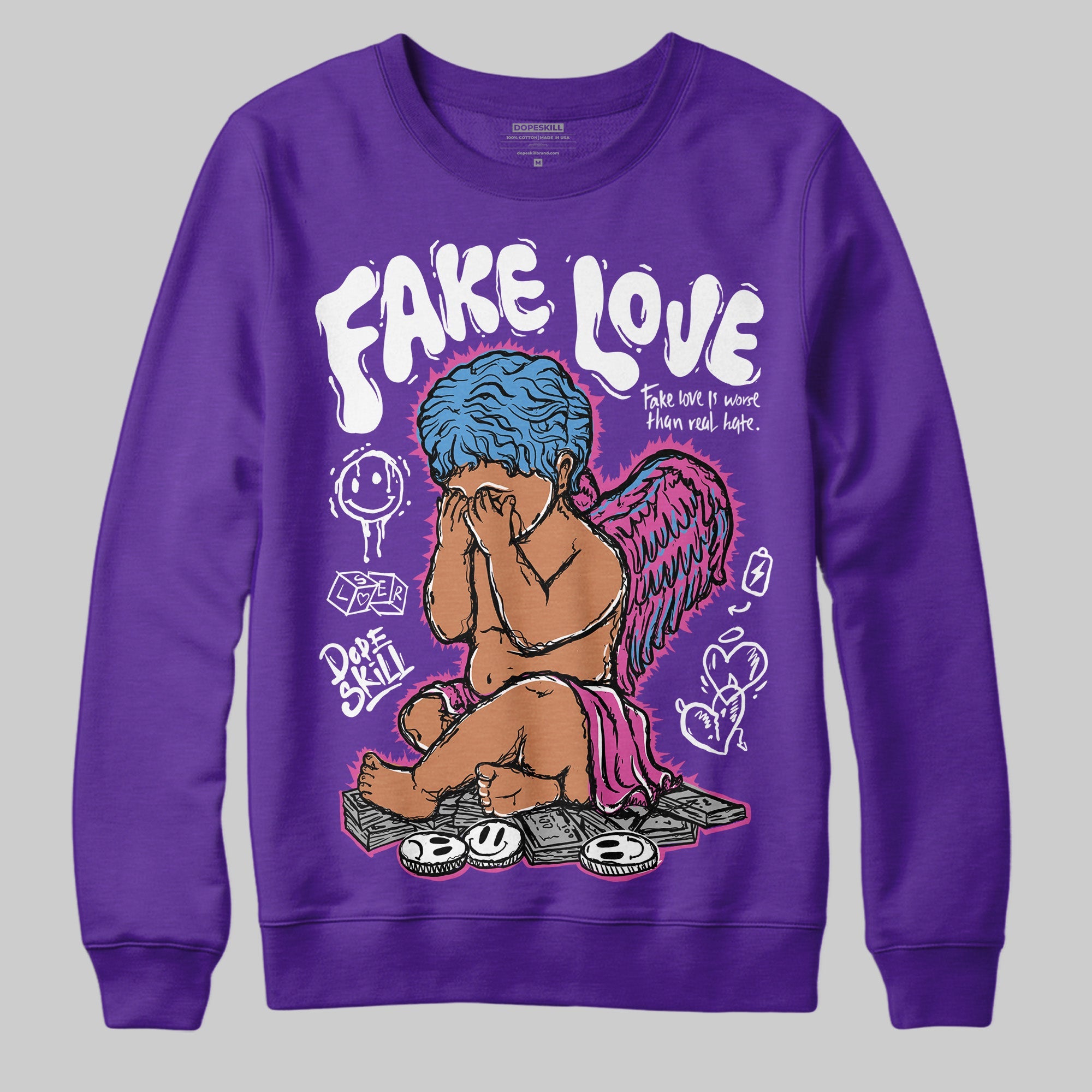 PURPLE Collection superstreetwear Purple Sweatshirt False Love Graphic