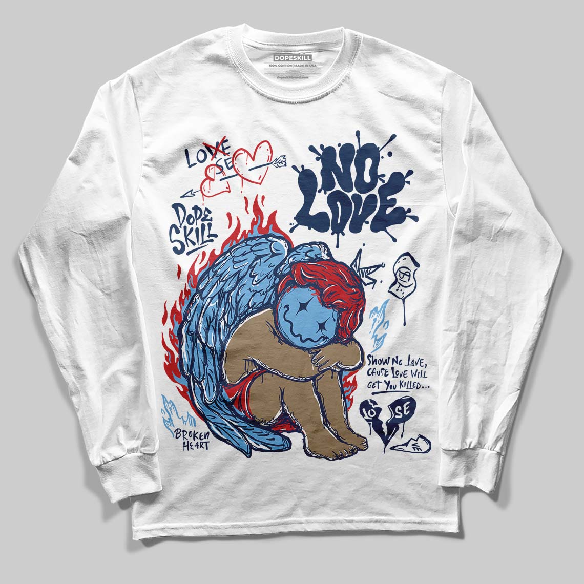 Summit White Navy 4s superstreetwear Long Sleeve T-Shirt No Love Graphic