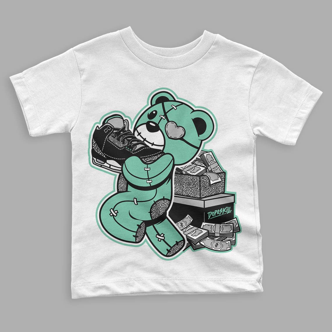 Green Glow 3s superstreetwear Toddler Kids T-shirt Bear Steals Sneaker Graphic