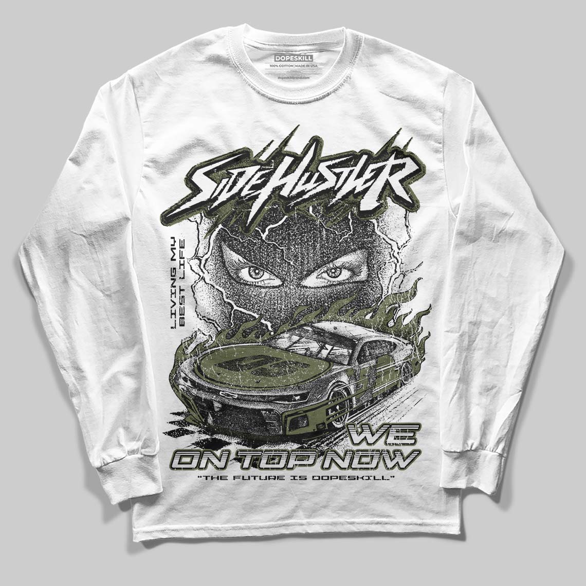 Olive Collection superstreetwear Long Sleeve T-Shirt New Side Hustler Graphic