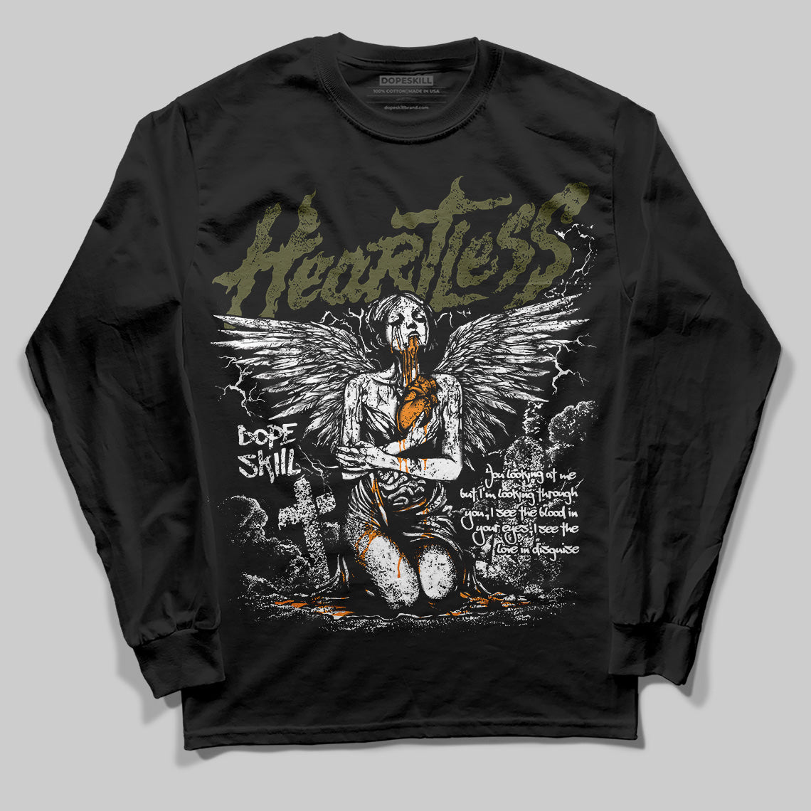 Olive 5s superstreetwear Long Sleeve T-Shirt Heartless Graphic