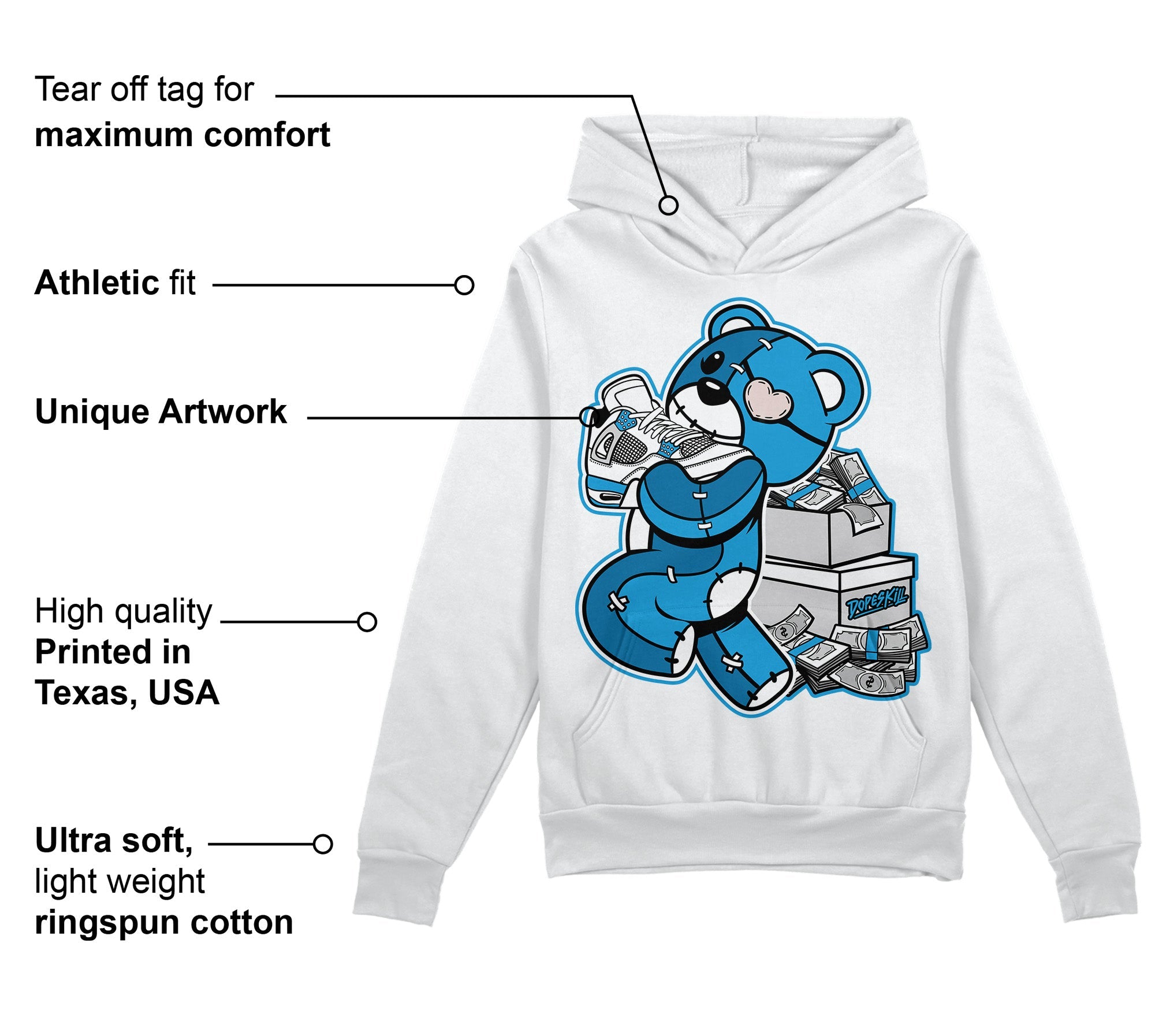 Military Blue 4s superstreetwear Hoodie Sweatshirt Bear Steals Sneaker Graphic