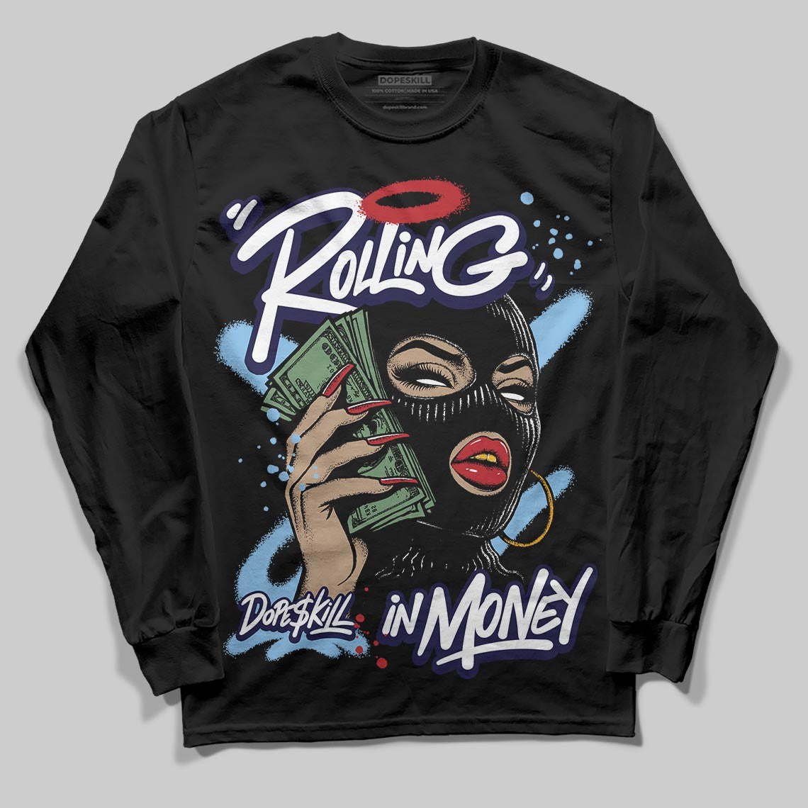 University Blue Collection superstreetwear Long Sleeve T-Shirt Rolling in Money Graphic