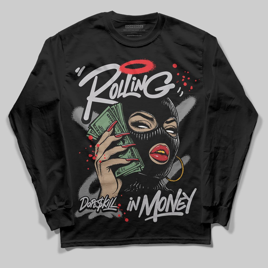 Grey Collection superstreetwear Long Sleeve T-Shirt Rolling in Money Graphic