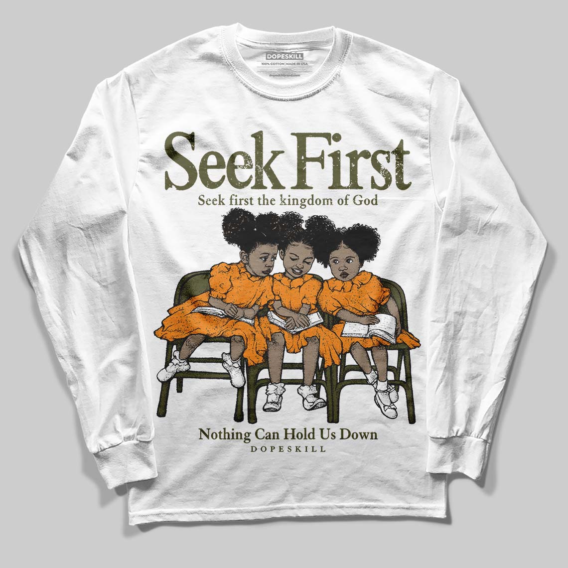 Olive 5s superstreetwear Long Sleeve T-Shirt New Seek First Graphic