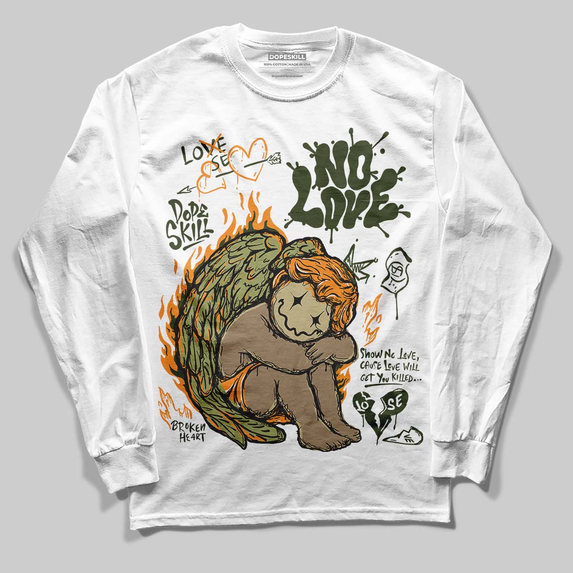 Olive Collection superstreetwear Long Sleeve T-Shirt No Love Graphic