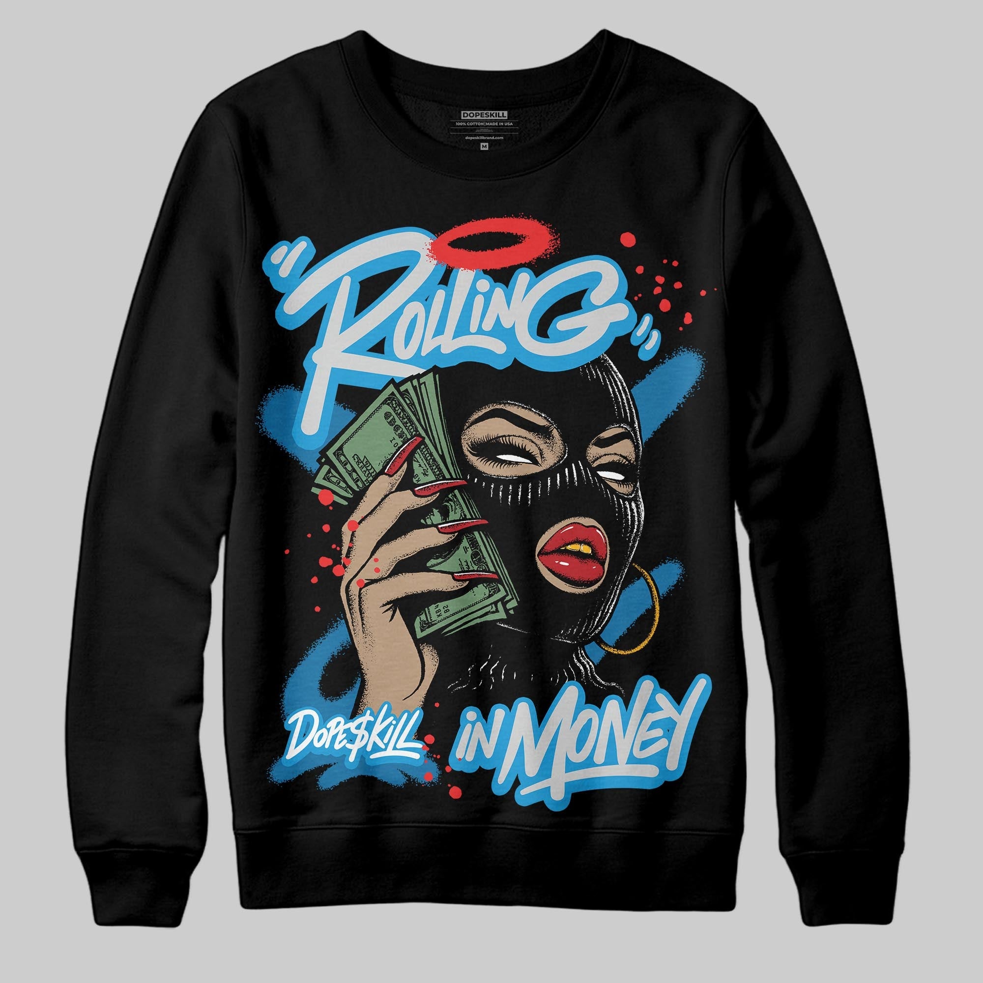 Military Blue 4s superstreetwear Sweatshirt Rolling in Money Graphic