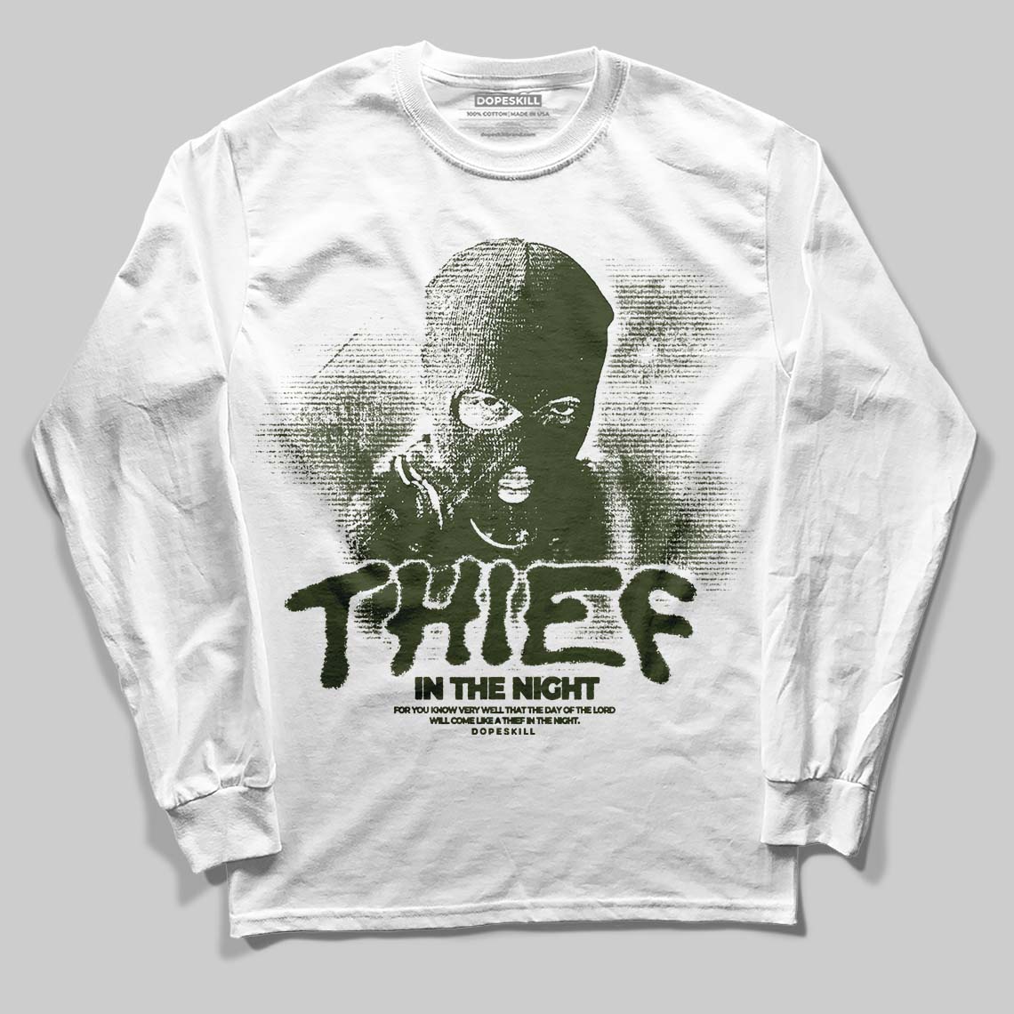 Olive Collection superstreetwear Long Sleeve T-Shirt Thief In The Night Graphic