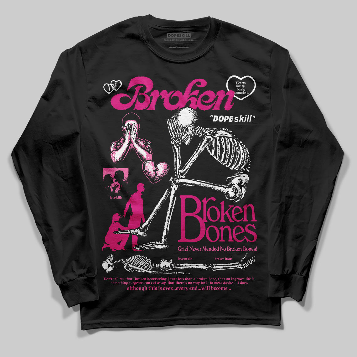 Rick RO Pink Leather Sneakers superstreetwear Long Sleeve T-Shirt Broken Bones Graphic