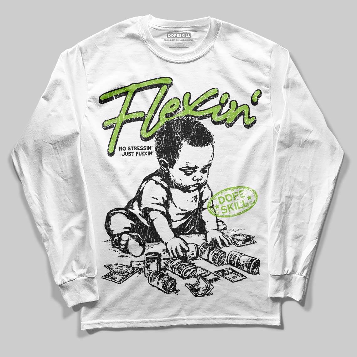 Neon Green Collection superstreetwear Long Sleeve T-Shirt Flexin' Graphic