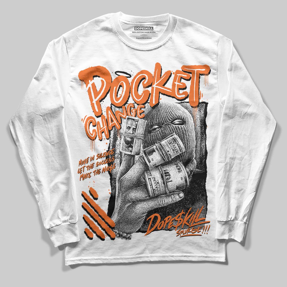 Orange Black White superstreetwear Long Sleeve T-Shirt Pocket Change Graphic