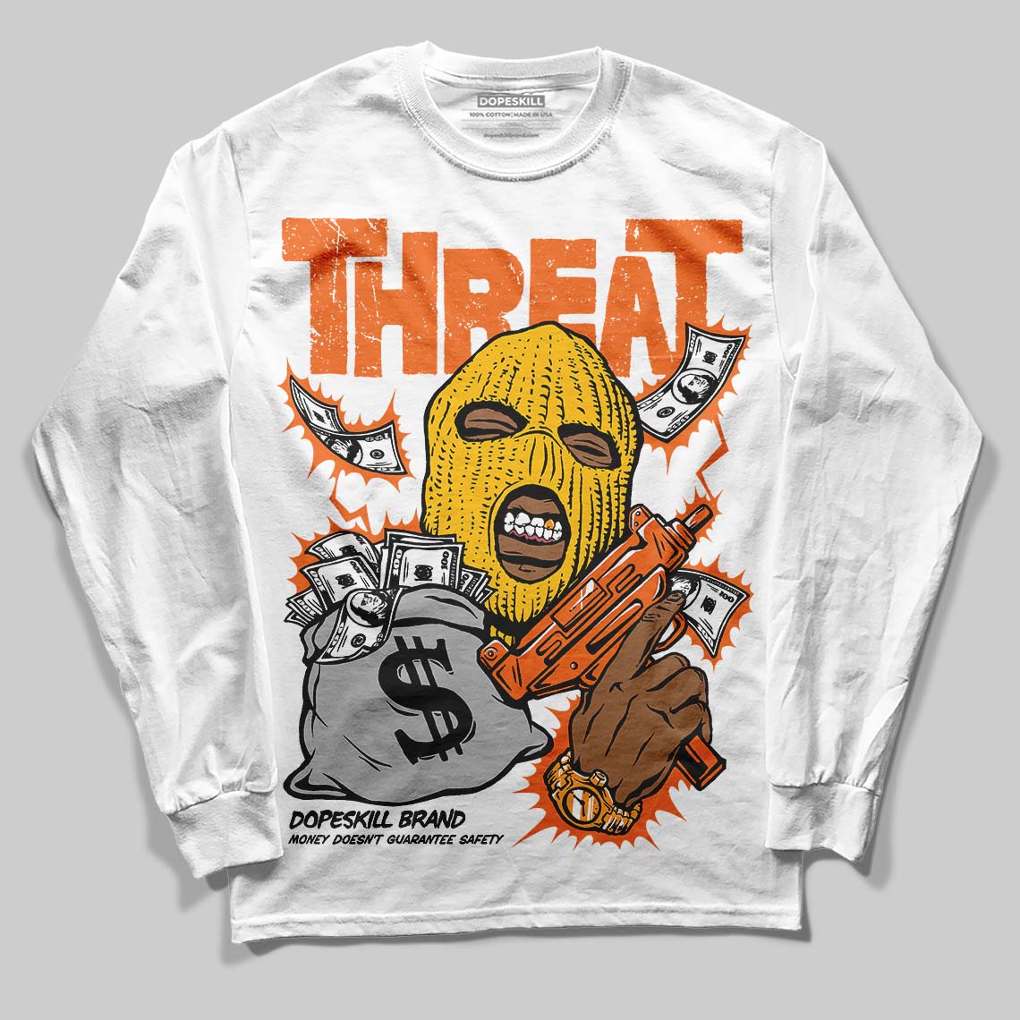 Orange Black White superstreetwear Long Sleeve T-Shirt Under Threat Graphic