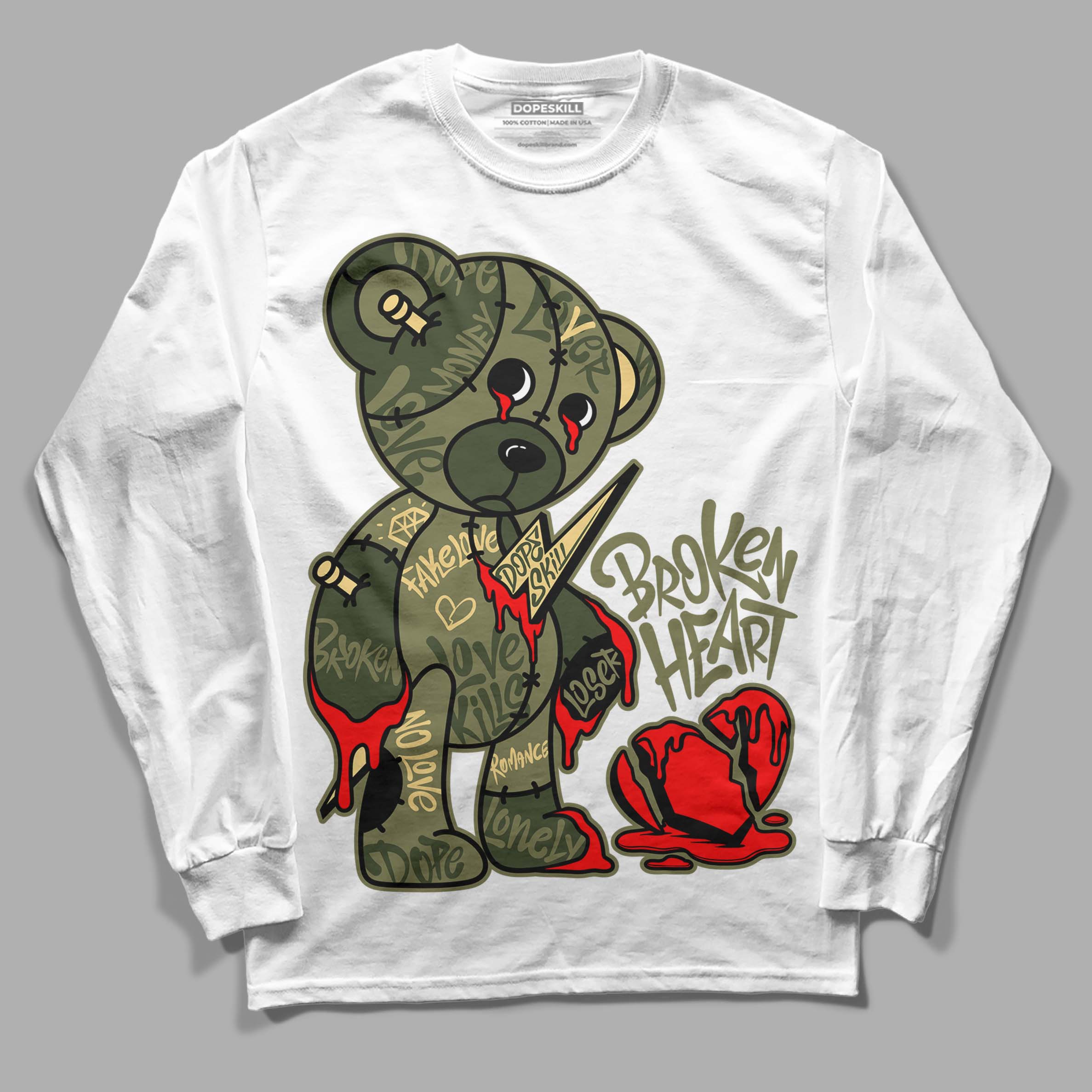 Craft Olive 4s superstreetwear Long Sleeve T-Shirt Broken Heart Graphic