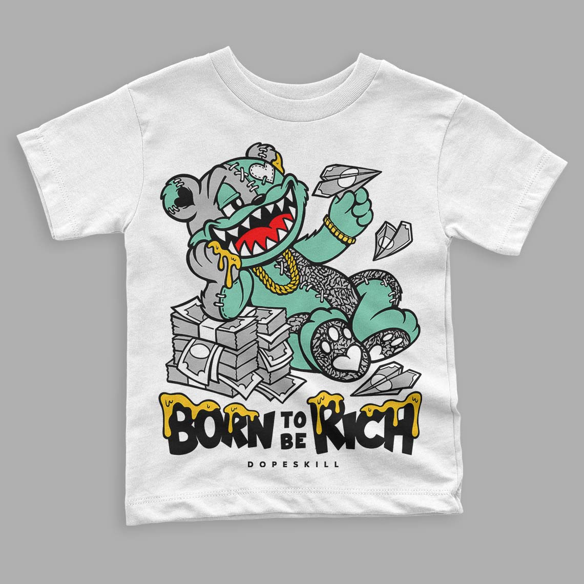 Green Glow 3s superstreetwear Toddler Kids T-shirt Born To Be Rich Graphic