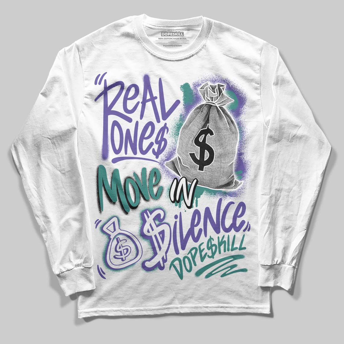 Grape 5s superstreetwear Long Sleeve T-Shirt Real Ones Move In Silence Graphic