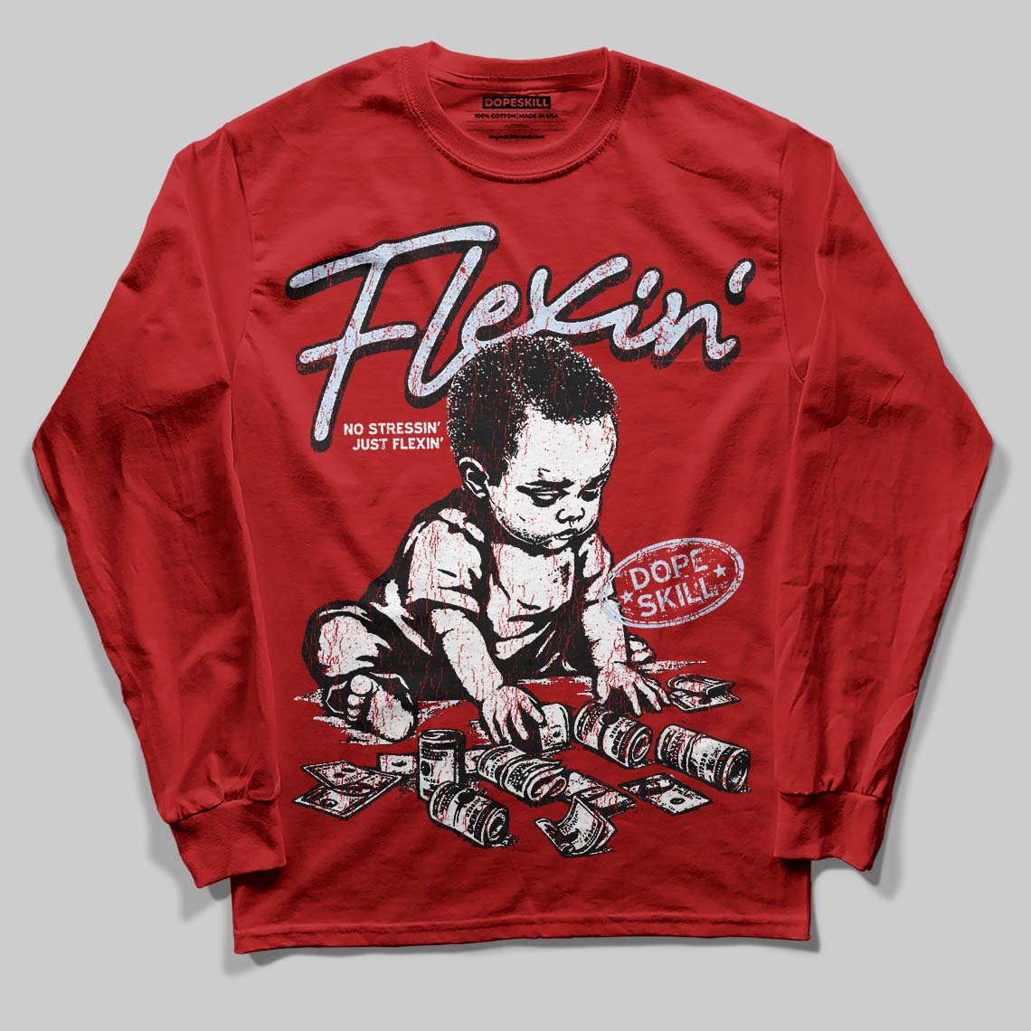 Cherry 11s superstreetwear Long Sleeve T-Shirt Flexin' Graphic