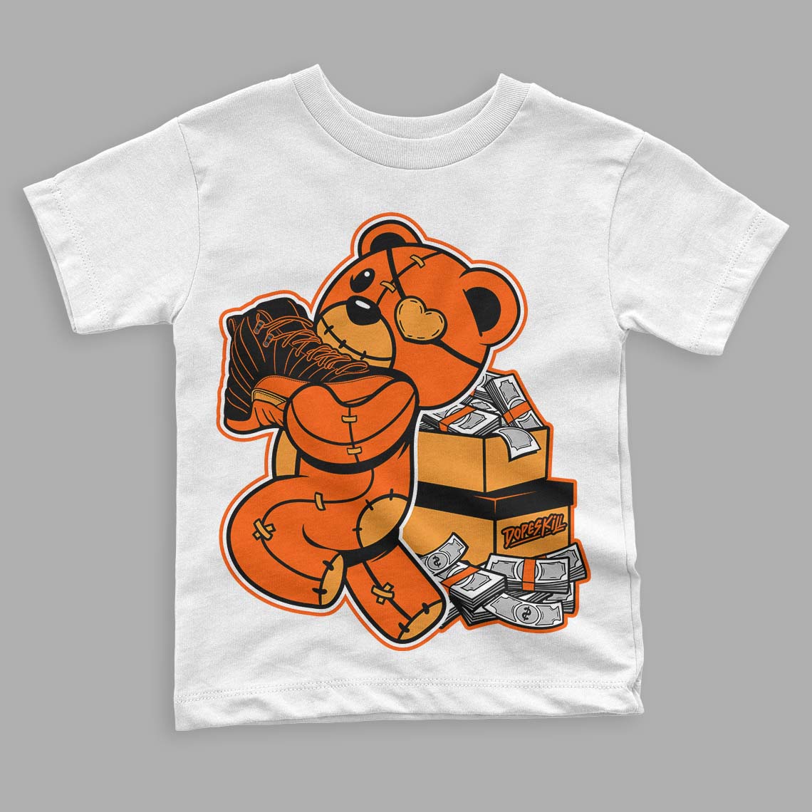 Brilliant Orange 12s superstreetwear Toddler Kids T-shirt Bear Steals Sneaker Graphic