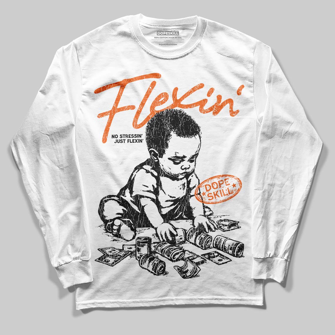 Orange Black White superstreetwear Long Sleeve T-Shirt Flexin' Graphic
