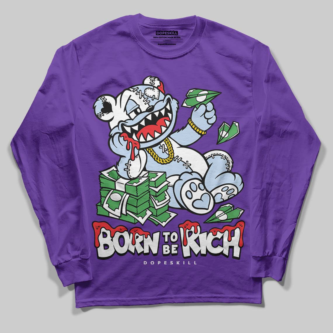 Grape 5s superstreetwear Long Sleeve T-Shirt Born To Be Rich Graphic