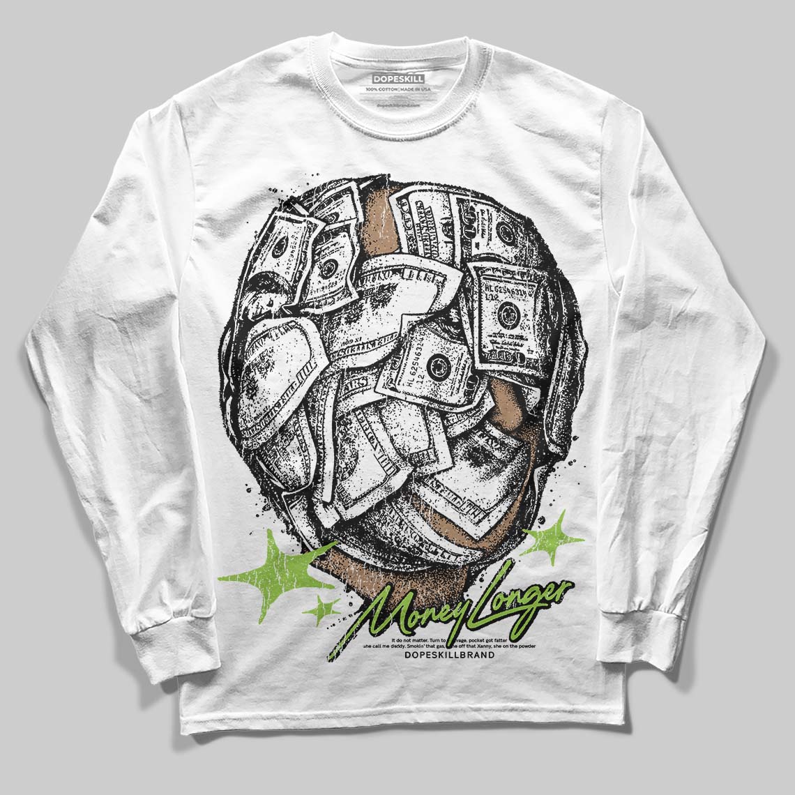 Neon Green Collection superstreetwear Long Sleeve T-Shirt Money Longer Graphic